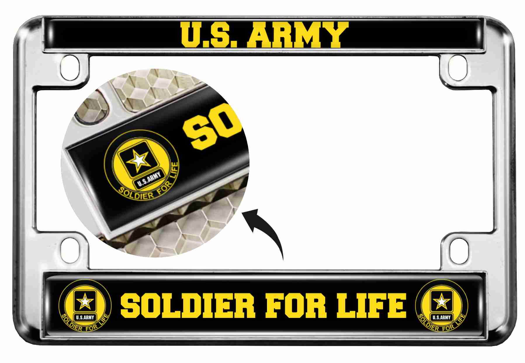 U.S. Army Soldier for Life - Motorcycle Metal License Plate Frame
